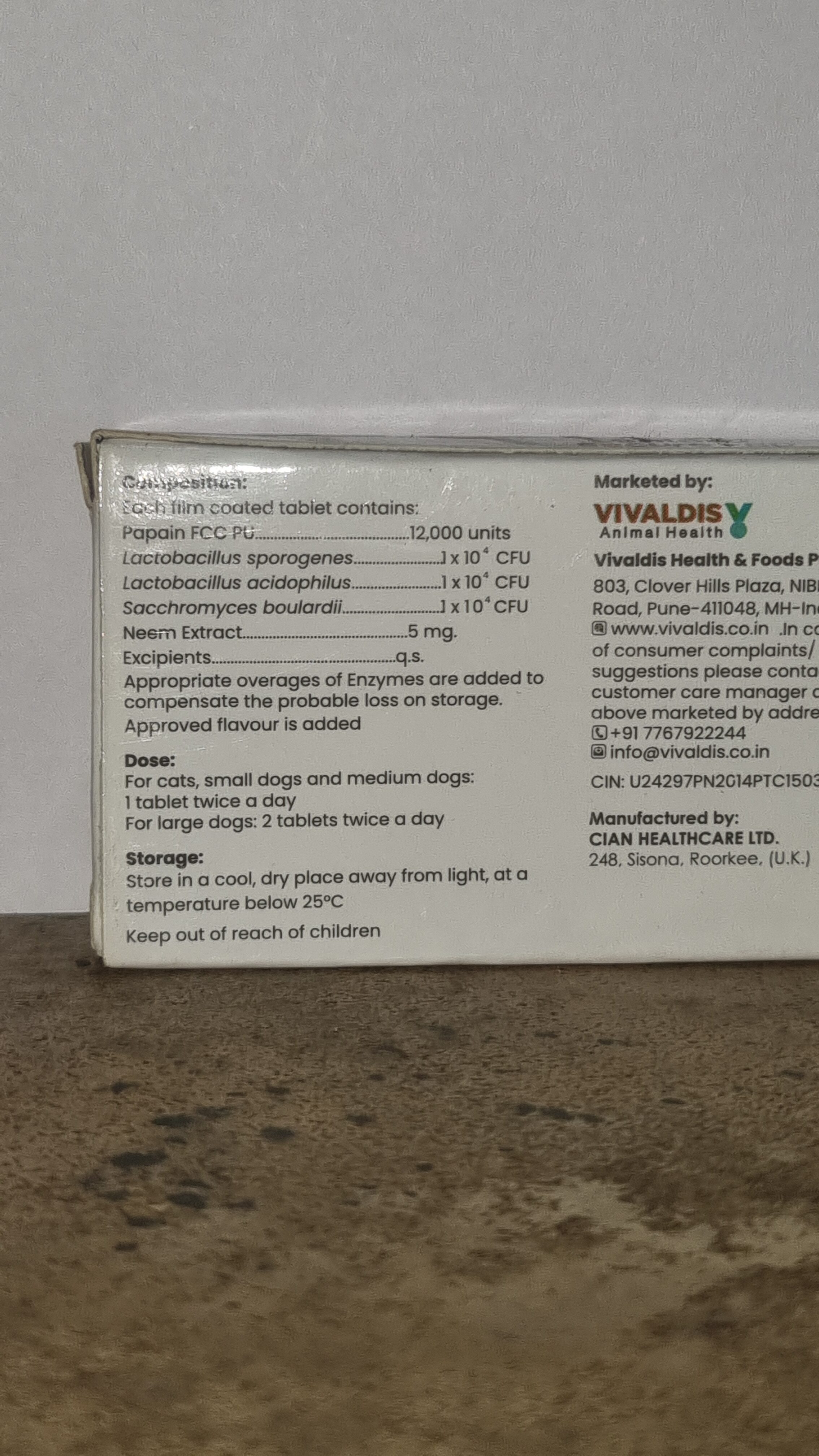 Vivaldis Entero Secure BD Strip of 10 Tablets | Gastrointestinal Support Pet Supplement - Image 2