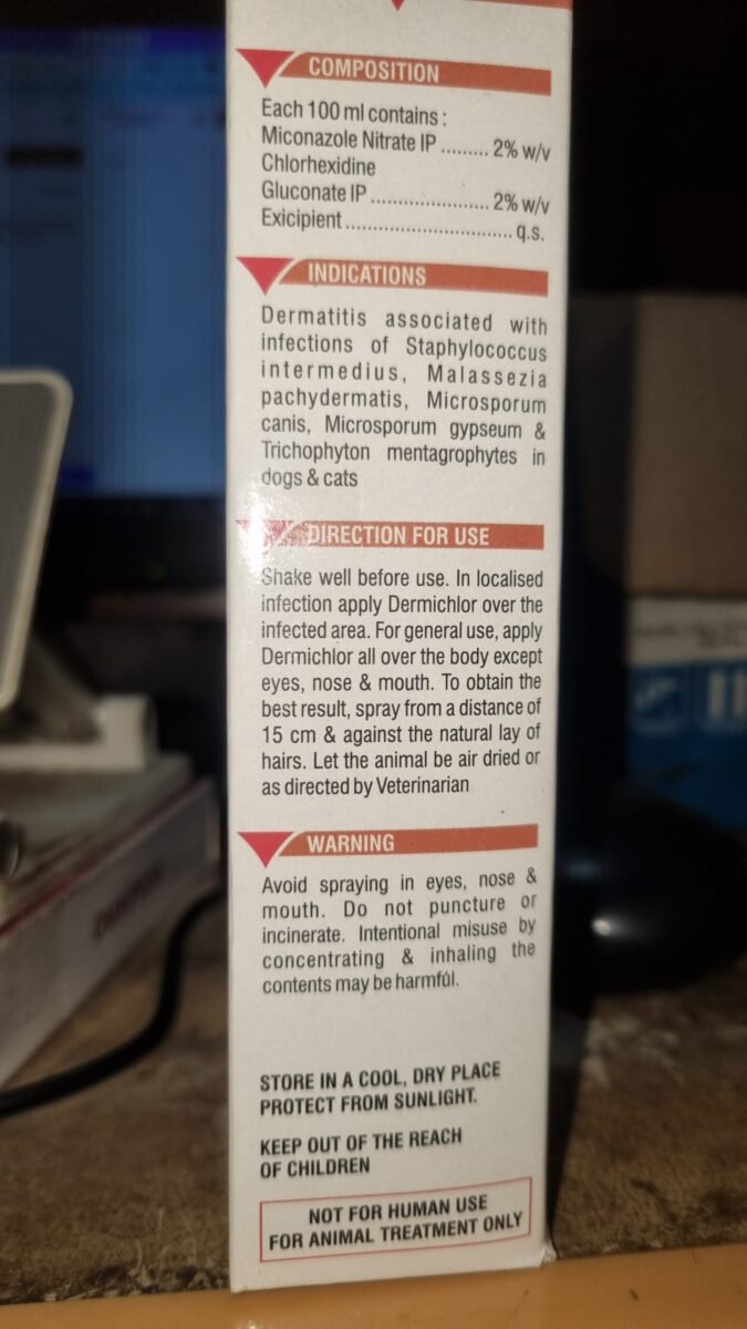 Vetoquinol Dermichlor Spray 100ml - Skin & Coat Care for Dogs & Cats - Image 3