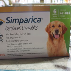 Simparica 80 mg Tablet Strip of 6 Tab for Tick and Flea Protection of 20 to 40 kg Dog