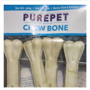 Purepet Brand Raw Hide Chew Bone 6 inch size 360 gm Pack of 4 for Large Dogs