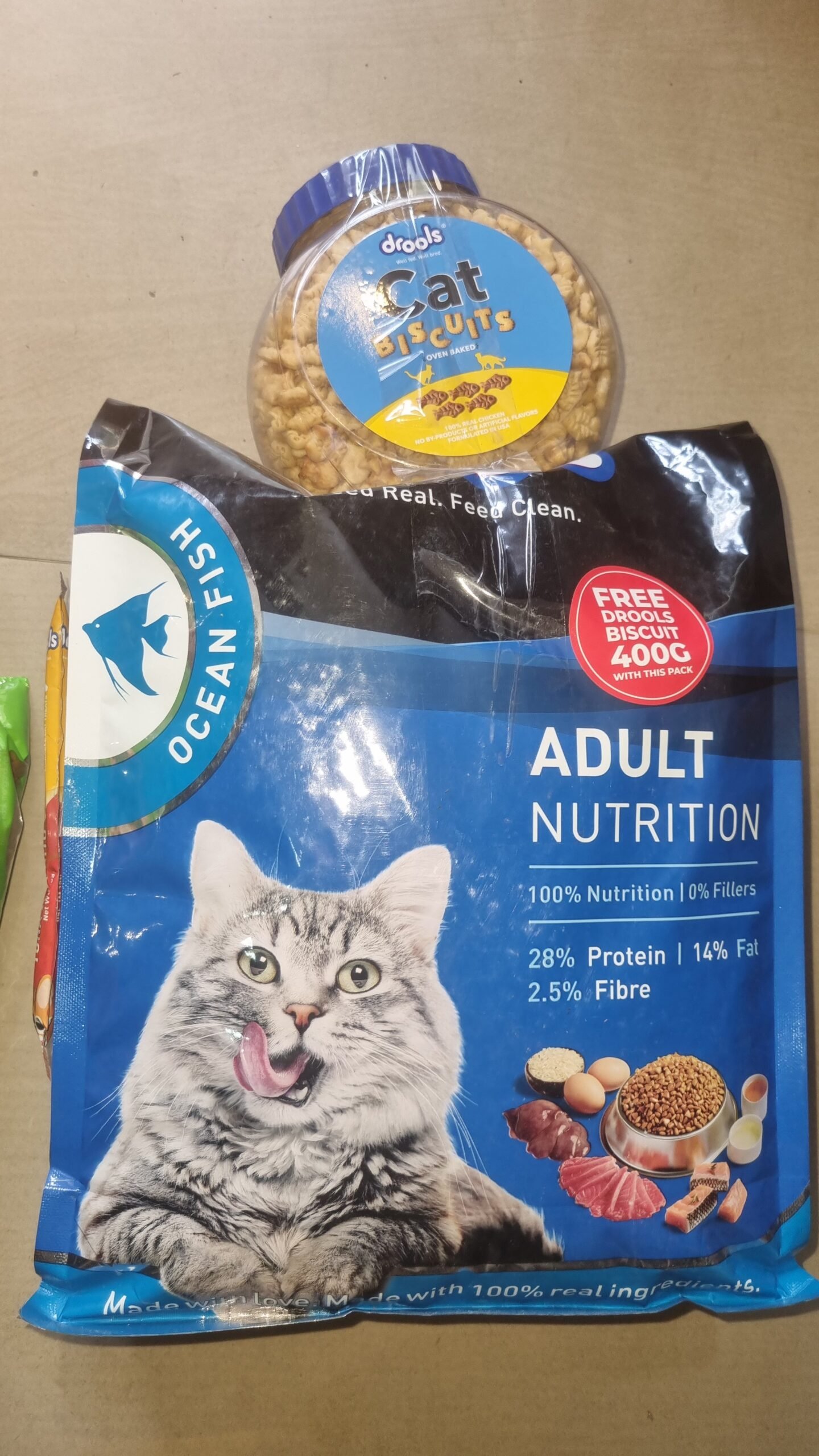 Drools Adult Cat Ocean Fish (3kg) + Free Cat Biscuits (400g) - Complete Nutrition