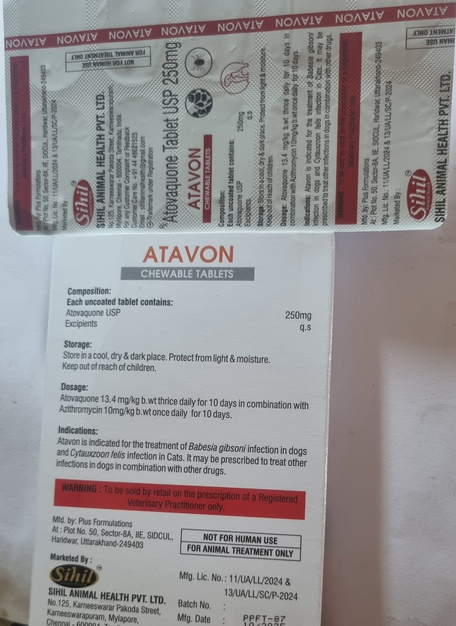 Sihil Pharma Atavon 250 mg Tablets for Dogs & Cats (10 Tabs) - Veterinary Formula - Image 3