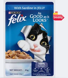 Purina Felix Cat and Kitten Wet Food 85 gm - Adult Sardine in Jelly