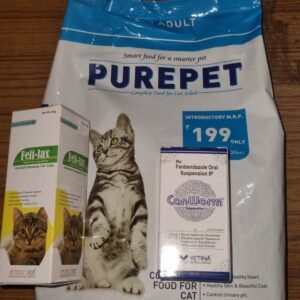 Adult Cat Food Combo Deal - Purepet Cat Adult Ocean Fish 1kg with Feli-Lax Cat Laxative and Canworm Cat Deworming Suspension