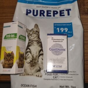 Adult Cat Food Combo Deal - Purepet Cat Adult Ocean Fish 1kg with Feli-Lax Cat Laxative and Canworm Cat Deworming Suspension