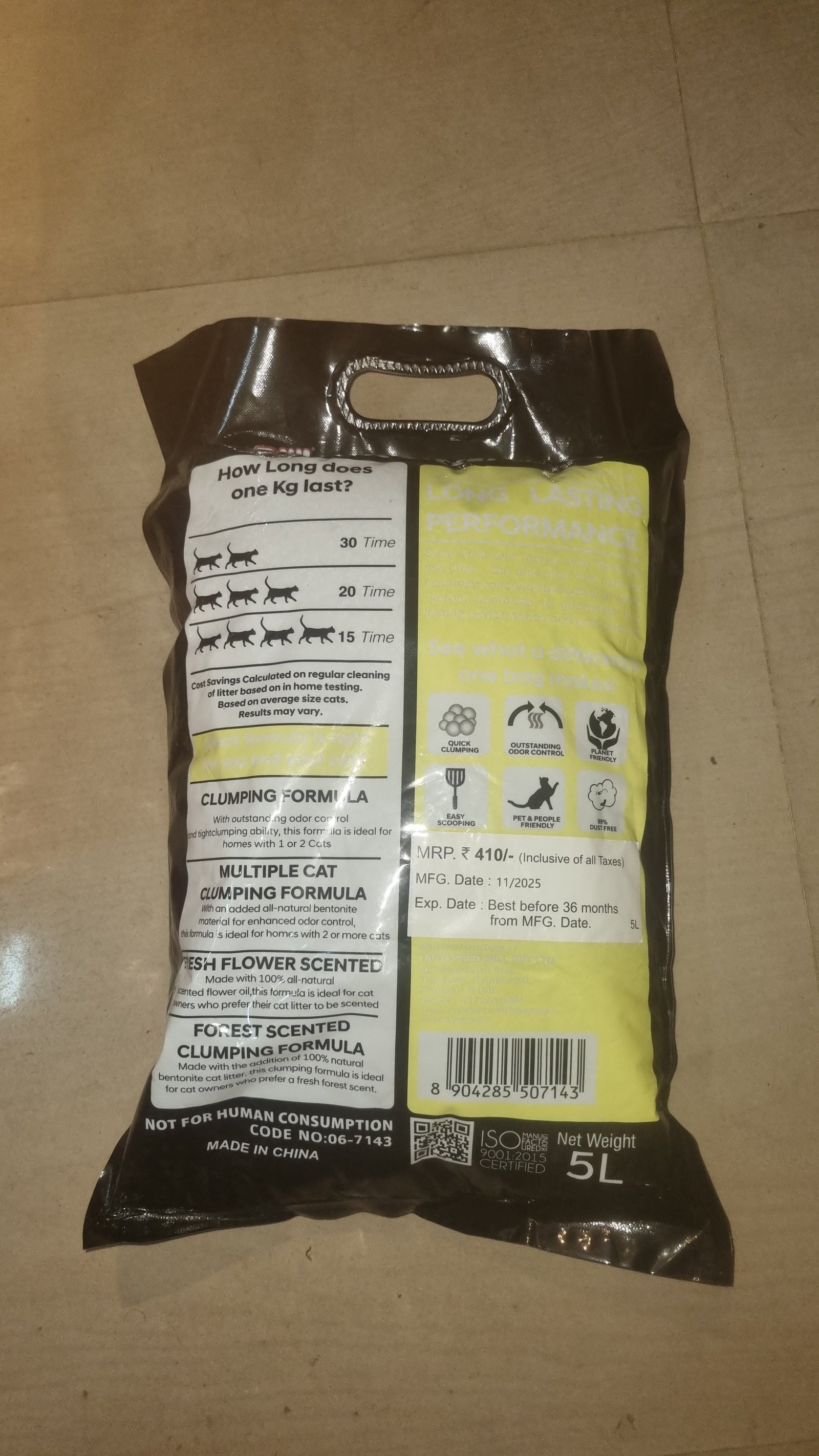 Taiyo Billi Cat Litter (5L / 4.2kg) Lemon Scented | Natural Odor Control - Image 2